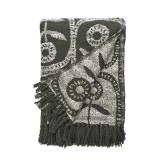 RECYCLED COTTON THROW DARK GREEN OFF WHITE - BLANKETS, TOWELS